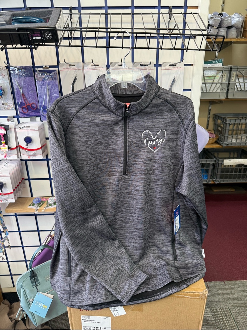 Nurse Embroidered Quarter-Zip Pullover Hoodie - Gray